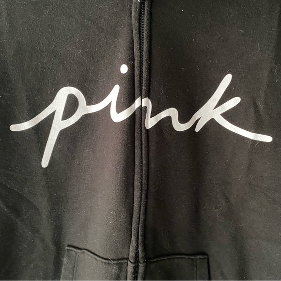PINK Victoria’s Secret sweatshirt black full zip SZ L NWOT - Picture 3 of 11